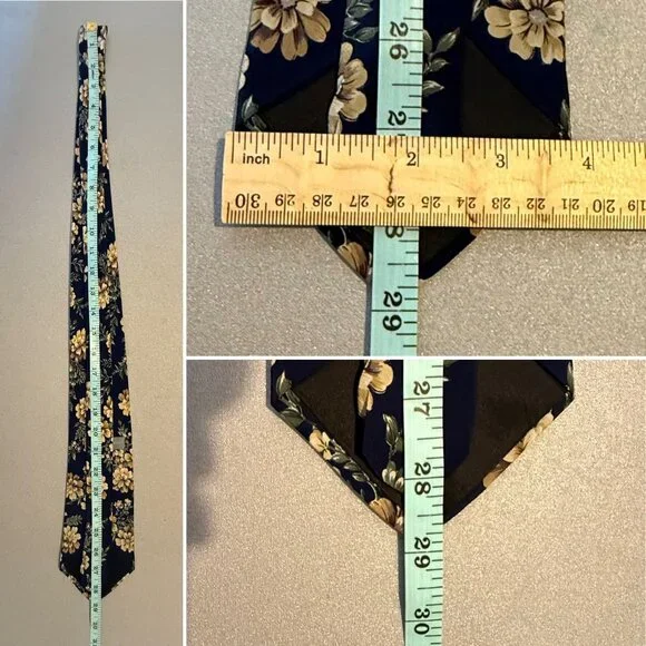 Geoffrey Beene Floral Silk Wide Vintage Tie Blue Cream Business Spring Summer - Picture 6 of 6